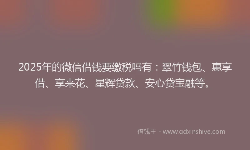 2025年的微信借钱要缴税吗有：翠竹钱包、惠享借、享来花、星辉贷款、安心贷宝融等。