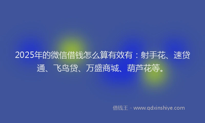 2025年的微信借钱怎么算有效有：射手花、速贷通、飞鸟贷、万盛商城、葫芦花等。