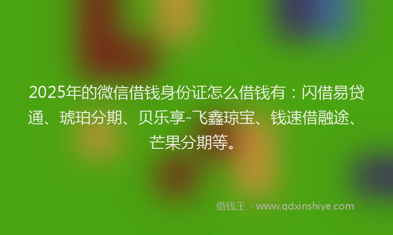 2025年的微信借钱身份证怎么借钱有：闪借易贷通、琥珀分期、贝乐享-飞鑫琼宝、钱速借融途、芒果分期等。