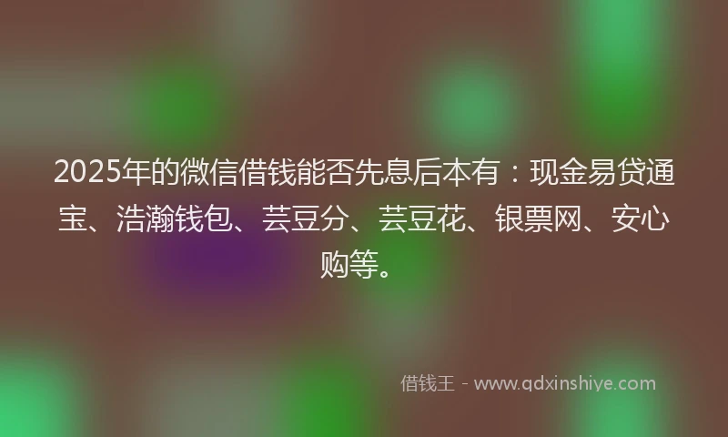 2025年的微信借钱能否先息后本有：现金易贷通宝、浩瀚钱包、芸豆分、芸豆花、银票网、安心购等。