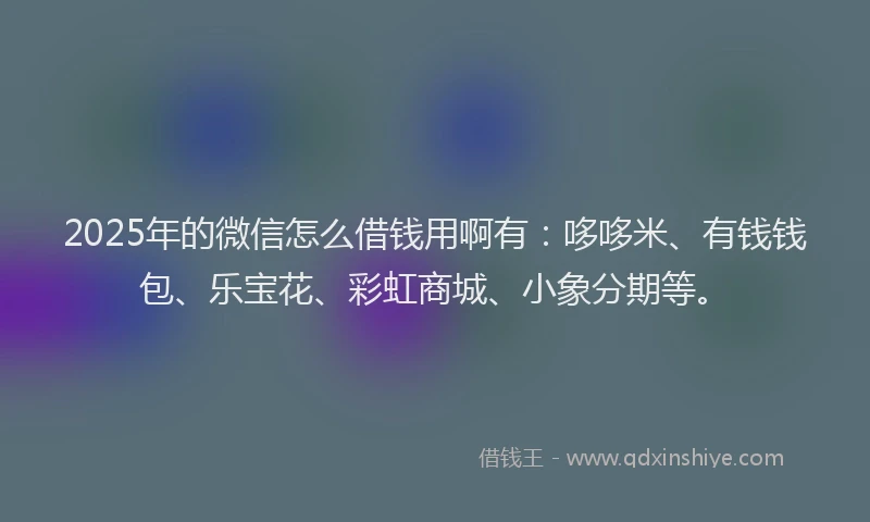 2025年的微信怎么借钱用啊有：哆哆米、有钱钱包、乐宝花、彩虹商城、小象分期等。