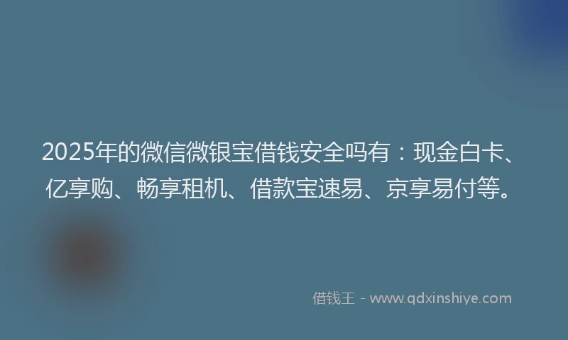 2025年的微信微银宝借钱安全吗有：现金白卡、亿享购、畅享租机、借款宝速易、京享易付等。