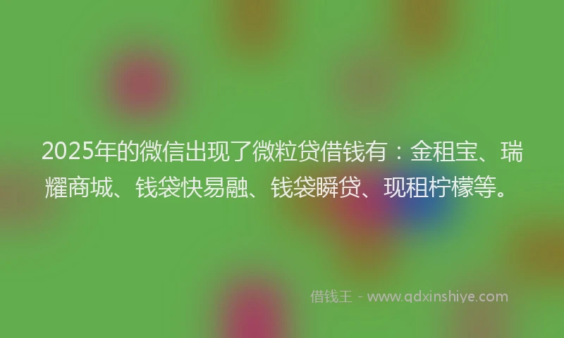 2025年的微信出现了微粒贷借钱有：金租宝、瑞耀商城、钱袋快易融、钱袋瞬贷、现租柠檬等。