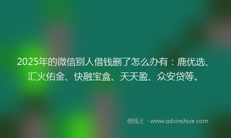 2025年的微信别人借钱删了怎么办有：鹿优选、汇火佑金、快融宝盒、天天盈、众安贷等。