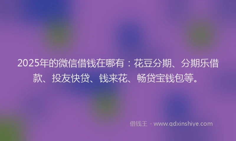 2025年的微信借钱在哪有：花豆分期、分期乐借款、投友快贷、钱来花、畅贷宝钱包等。