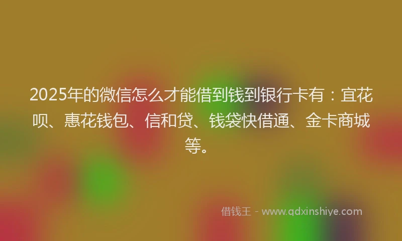 2025年的微信怎么才能借到钱到银行卡有：宜花呗、惠花钱包、信和贷、钱袋快借通、金卡商城等。