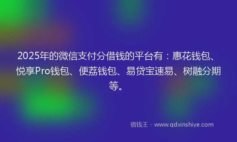 2025年的微信支付分借钱的平台有：惠花钱包、悦享Pro钱包、便荔钱包、易贷宝速易、树融分期等。
