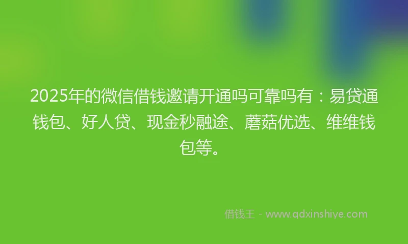 2025年的微信借钱邀请开通吗可靠吗有：易贷通钱包、好人贷、现金秒融途、蘑菇优选、维维钱包等。