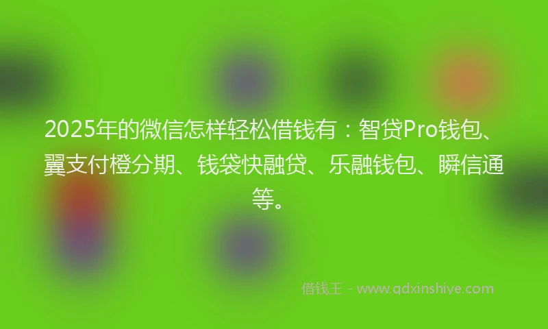 2025年的微信怎样轻松借钱有：智贷Pro钱包、翼支付橙分期、钱袋快融贷、乐融钱包、瞬信通等。