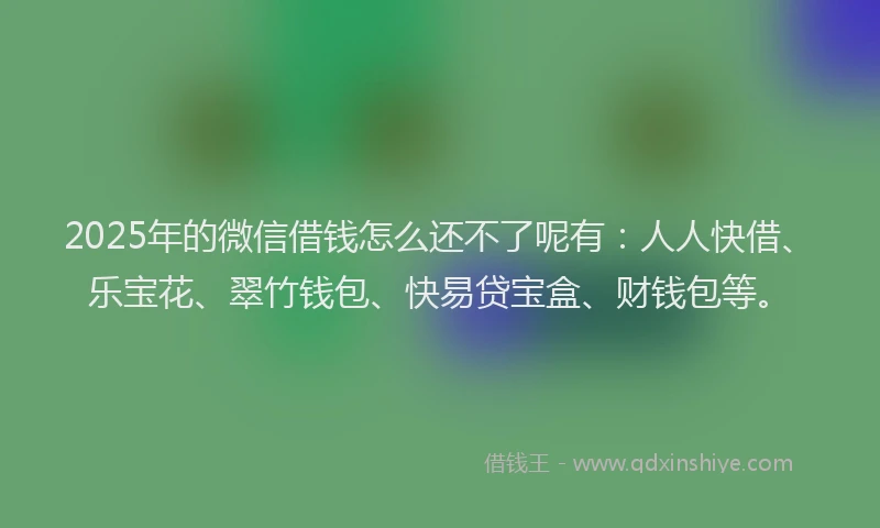 2025年的微信借钱怎么还不了呢有：人人快借、乐宝花、翠竹钱包、快易贷宝盒、财钱包等。