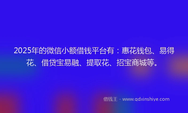 2025年的微信小额借钱平台有：惠花钱包、易得花、借贷宝易融、提取花、招宝商城等。