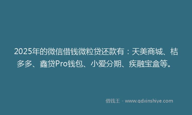 2025年的微信借钱微粒贷还款有：天美商城、桔多多、鑫贷Pro钱包、小爱分期、疾融宝盒等。
