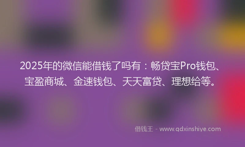2025年的微信能借钱了吗有：畅贷宝Pro钱包、宝盈商城、金速钱包、天天富贷、理想给等。