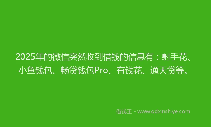 2025年的微信突然收到借钱的信息有：射手花、小鱼钱包、畅贷钱包Pro、有钱花、通天贷等。