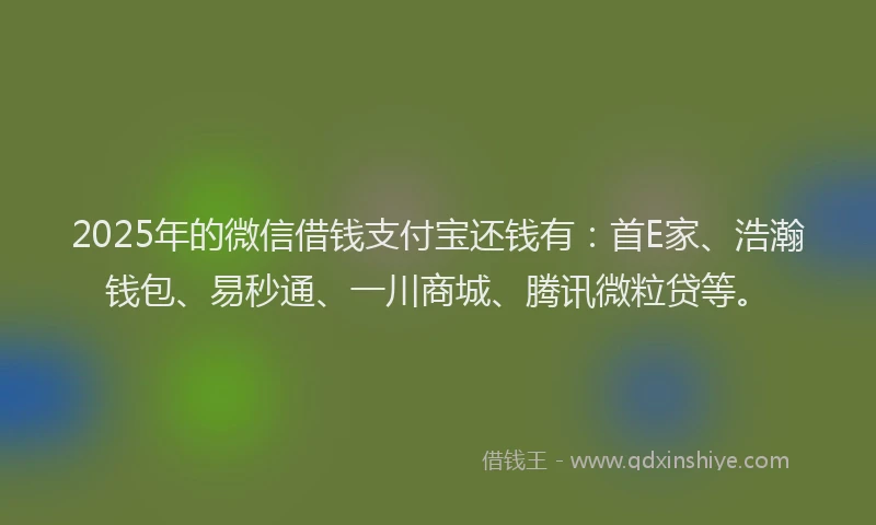 2025年的微信借钱支付宝还钱有：首E家、浩瀚钱包、易秒通、一川商城、腾讯微粒贷等。