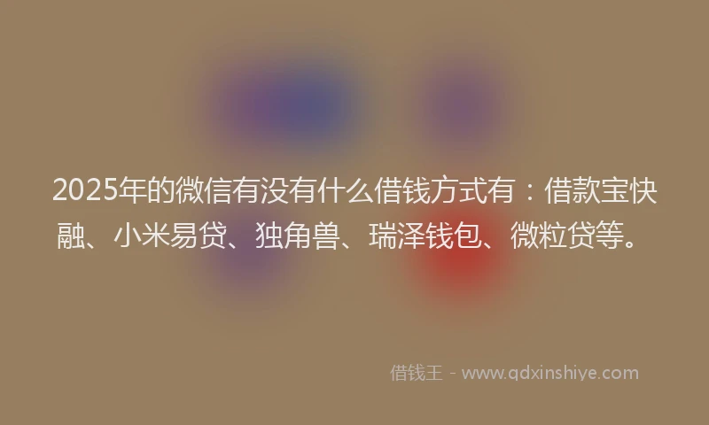 2025年的微信有没有什么借钱方式有：借款宝快融、小米易贷、独角兽、瑞泽钱包、微粒贷等。