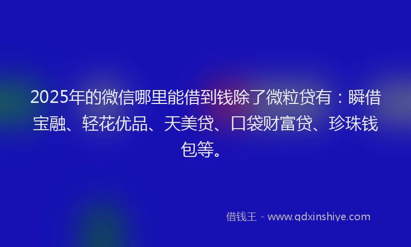 2025年的微信哪里能借到钱除了微粒贷有：瞬借宝融、轻花优品、天美贷、口袋财富贷、珍珠钱包等。