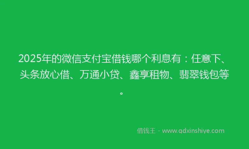 2025年的微信支付宝借钱哪个利息有：任意下、头条放心借、万通小贷、鑫享租物、翡翠钱包等。