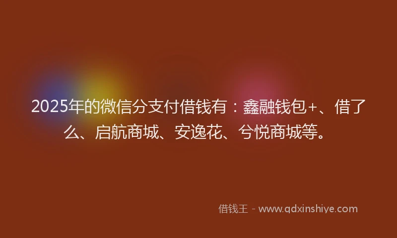 2025年的微信分支付借钱有：鑫融钱包+、借了么、启航商城、安逸花、兮悦商城等。