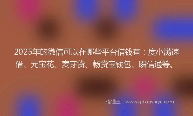 2025年的微信可以在哪些平台借钱有：度小满速借、元宝花、麦芽贷、畅贷宝钱包、瞬信通等。