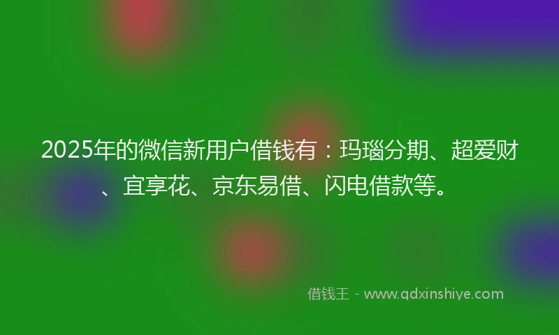 2025年的微信新用户借钱有：玛瑙分期、超爱财、宜享花、京东易借、闪电借款等。