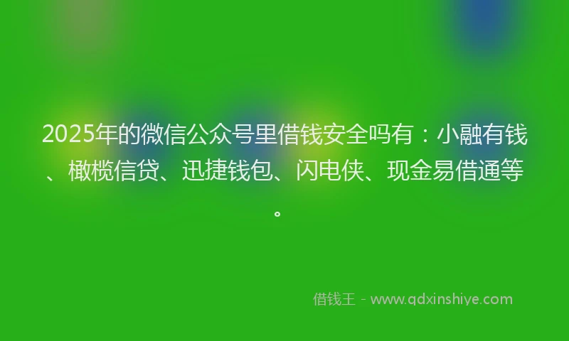 2025年的微信公众号里借钱安全吗有：小融有钱、橄榄信贷、迅捷钱包、闪电侠、现金易借通等。