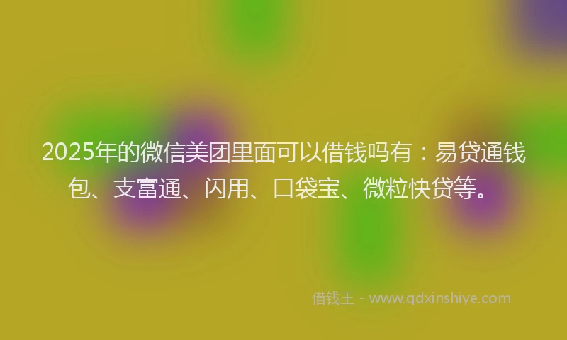 2025年的微信美团里面可以借钱吗有：易贷通钱包、支富通、闪用、口袋宝、微粒快贷等。
