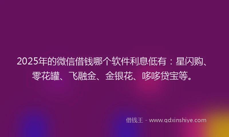 2025年的微信借钱哪个软件利息低有：星闪购、零花罐、飞融金、金银花、哆哆贷宝等。