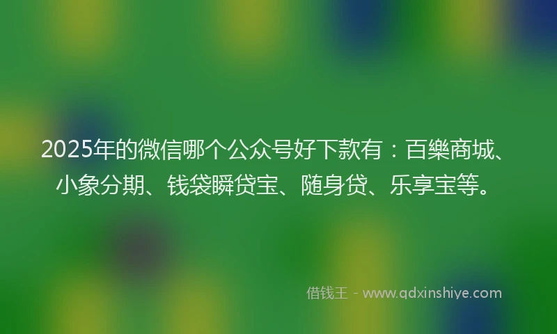 2025年的微信哪个公众号好下款有：百樂商城、小象分期、钱袋瞬贷宝、随身贷、乐享宝等。
