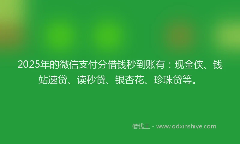 2025年的微信支付分借钱秒到账有：现金侠、钱站速贷、读秒贷、银杏花、珍珠贷等。
