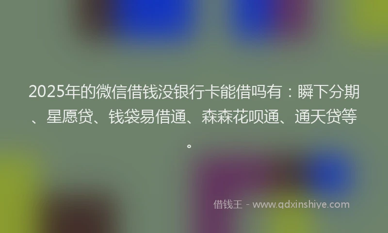2025年的微信借钱没银行卡能借吗有：瞬下分期、星愿贷、钱袋易借通、森森花呗通、通天贷等。