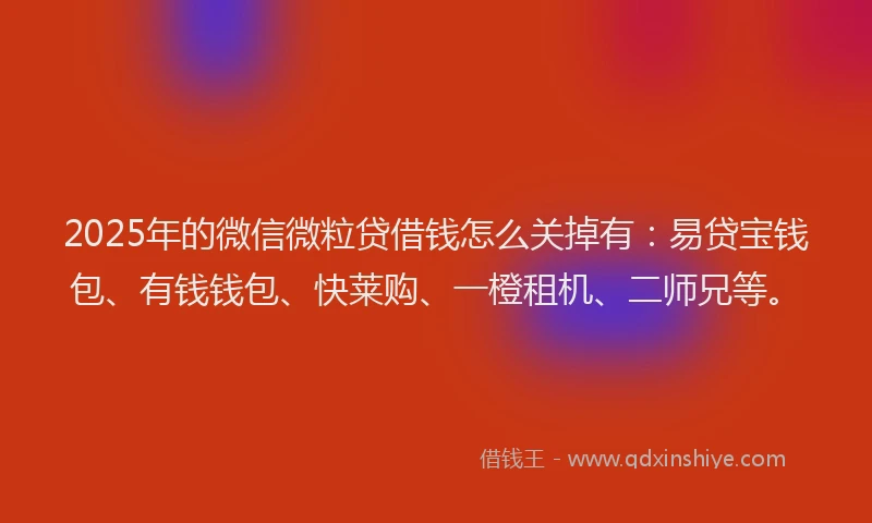 2025年的微信微粒贷借钱怎么关掉有：易贷宝钱包、有钱钱包、快莱购、一橙租机、二师兄等。