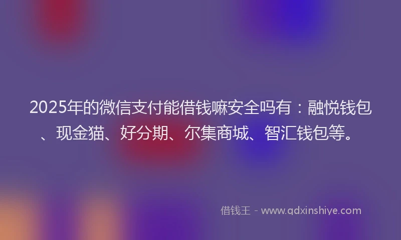 2025年的微信支付能借钱嘛安全吗有：融悦钱包、现金猫、好分期、尔集商城、智汇钱包等。