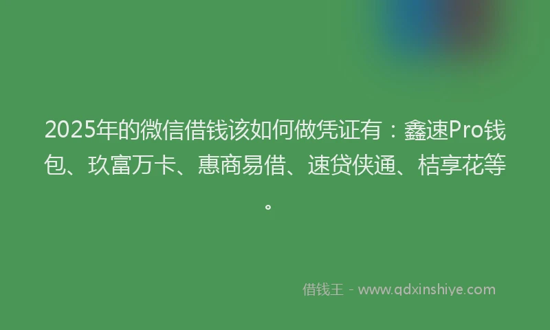 2025年的微信借钱该如何做凭证有：鑫速Pro钱包、玖富万卡、惠商易借、速贷侠通、桔享花等。