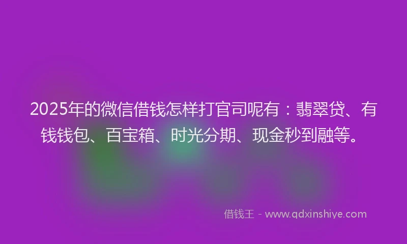 2025年的微信借钱怎样打官司呢有：翡翠贷、有钱钱包、百宝箱、时光分期、现金秒到融等。