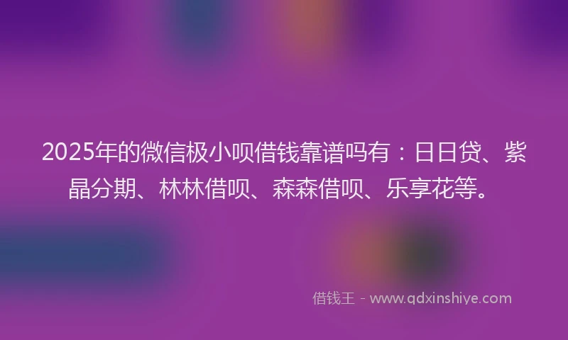 2025年的微信极小呗借钱靠谱吗有：日日贷、紫晶分期、林林借呗、森森借呗、乐享花等。
