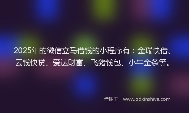 2025年的微信立马借钱的小程序有：金瑞快借、云钱快贷、爱达财富、飞猪钱包、小牛金条等。