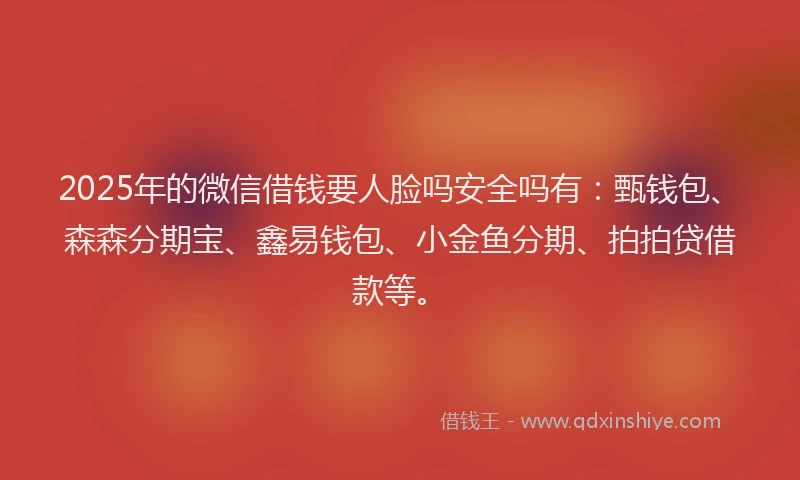 2025年的微信借钱要人脸吗安全吗有：甄钱包、森森分期宝、鑫易钱包、小金鱼分期、拍拍贷借款等。