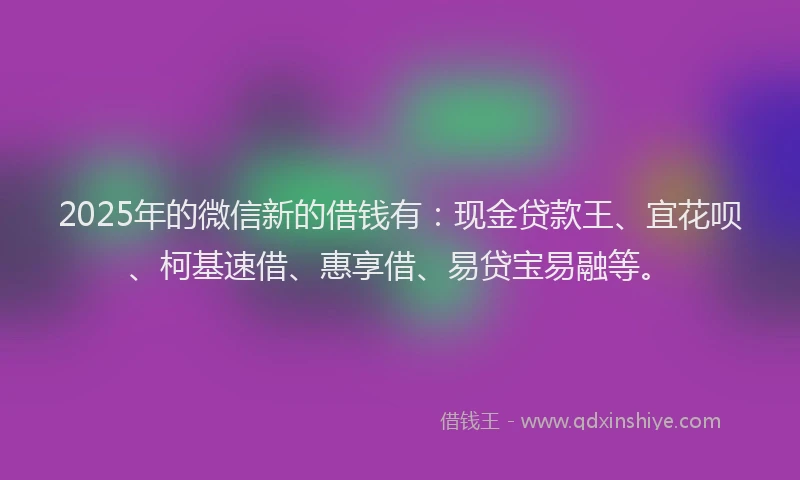 2025年的微信新的借钱有：现金贷款王、宜花呗、柯基速借、惠享借、易贷宝易融等。
