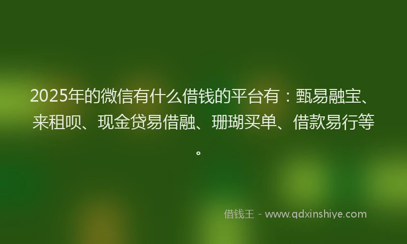 2025年的微信有什么借钱的平台有：甄易融宝、来租呗、现金贷易借融、珊瑚买单、借款易行等。