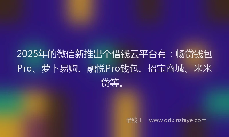2025年的微信新推出个借钱云平台有：畅贷钱包Pro、萝卜易购、融悦Pro钱包、招宝商城、米米贷等。