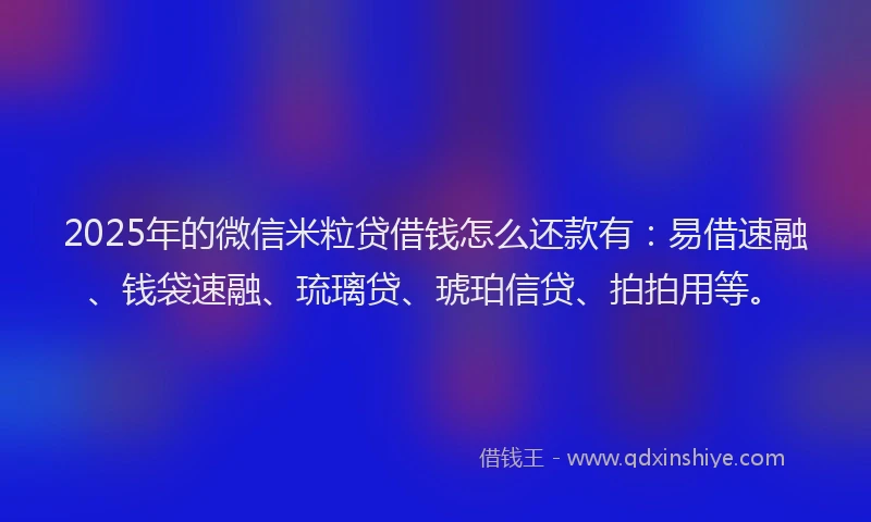 2025年的微信米粒贷借钱怎么还款有：易借速融、钱袋速融、琉璃贷、琥珀信贷、拍拍用等。