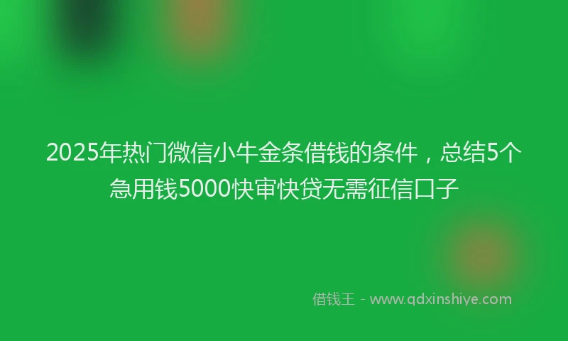 2025年热门微信小牛金条借钱的条件，总结5个急用钱5000快审快贷无需征信口子