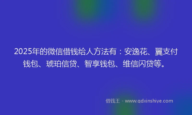 2025年的微信借钱给人方法有：安逸花、翼支付钱包、琥珀信贷、智享钱包、维信闪贷等。