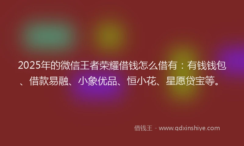 2025年的微信王者荣耀借钱怎么借有：有钱钱包、借款易融、小象优品、恒小花、星愿贷宝等。
