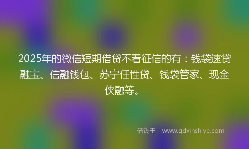 2025年的微信短期借贷不看征信的有：钱袋速贷融宝、信融钱包、苏宁任性贷、钱袋管家、现金侠融等。
