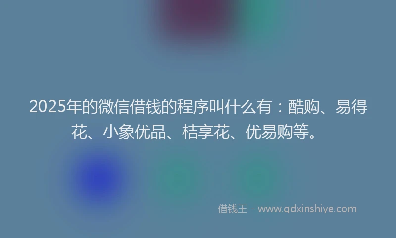 2025年的微信借钱的程序叫什么有：酷购、易得花、小象优品、桔享花、优易购等。