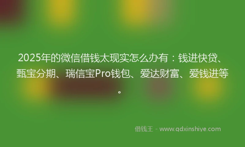2025年的微信借钱太现实怎么办有：钱进快贷、甄宝分期、瑞信宝Pro钱包、爱达财富、爱钱进等。