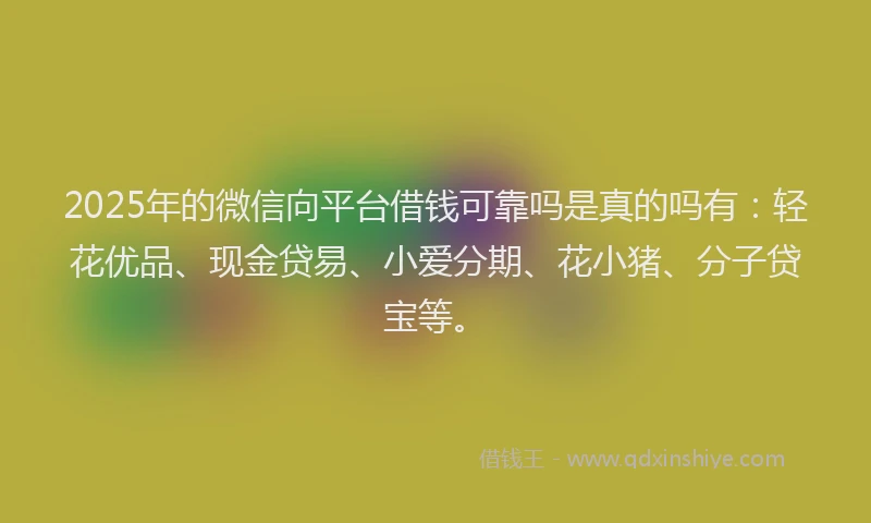 2025年的微信向平台借钱可靠吗是真的吗有：轻花优品、现金贷易、小爱分期、花小猪、分子贷宝等。