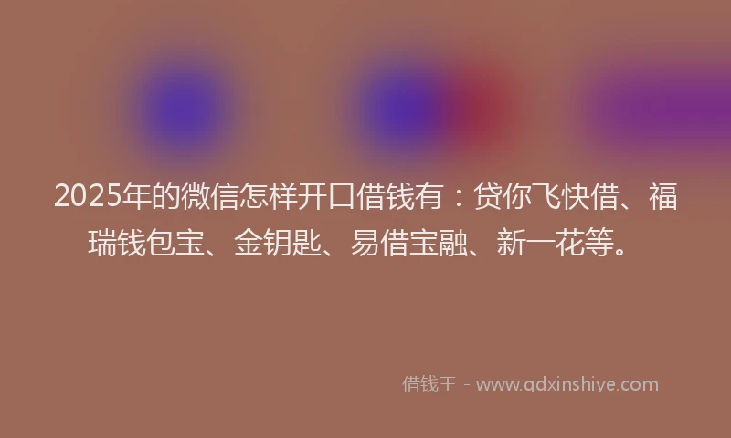 2025年的微信怎样开口借钱有：贷你飞快借、福瑞钱包宝、金钥匙、易借宝融、新一花等。